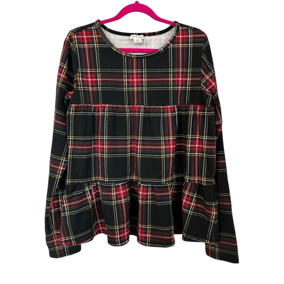J. Crew Crewcuts Girls Tartan Knit Tiered Top Long Sleeve Scoop Neck Sz 12 GUC - Picture 1 of 6